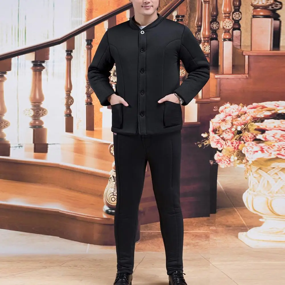 1 Set Trendy Skin-touch Plush Lining Loose Middle Aged Jacket Pants for Daily Wear Elderly Jacket Pants Elderly Outfit