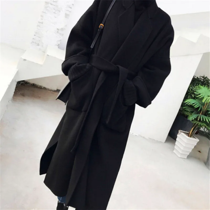 

2023 New In Tweed Coat with Loose Ties Over The Style Winter Coat for Women Jackets Trench Coats Korean Fashion Female Clothing