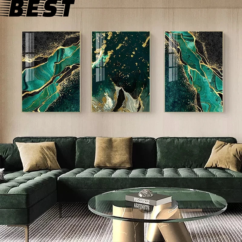 

Золотистый зеленый агат светлый роскошный холст постер абстрактная линия печать стены Искусство для гостиной Декор