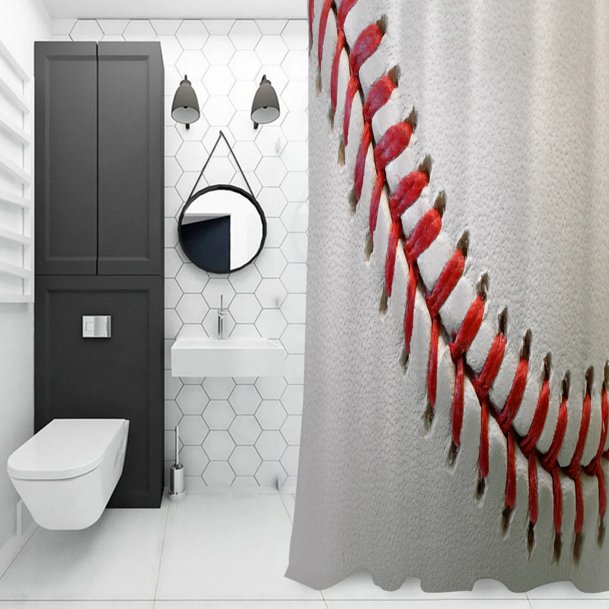 Спортивная бейсбольная текстура Красная белая душевая занавеска s для ванной