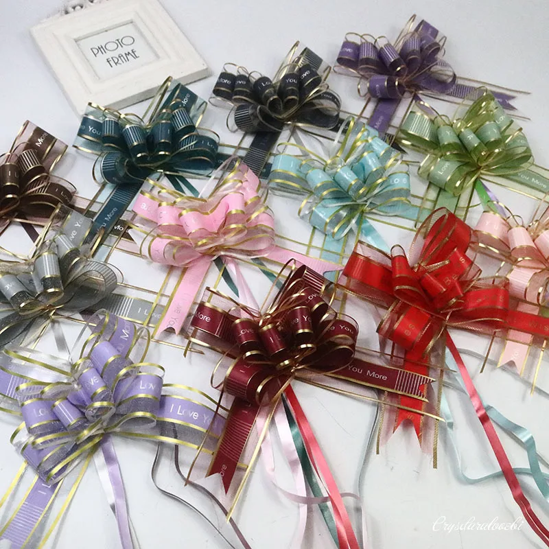 

100pcs Beautiful pink/red/purple/blue/black 50mm Pull Bow ribbon for bouquet Gift Packing Christmas Party Wedding Car Decoration