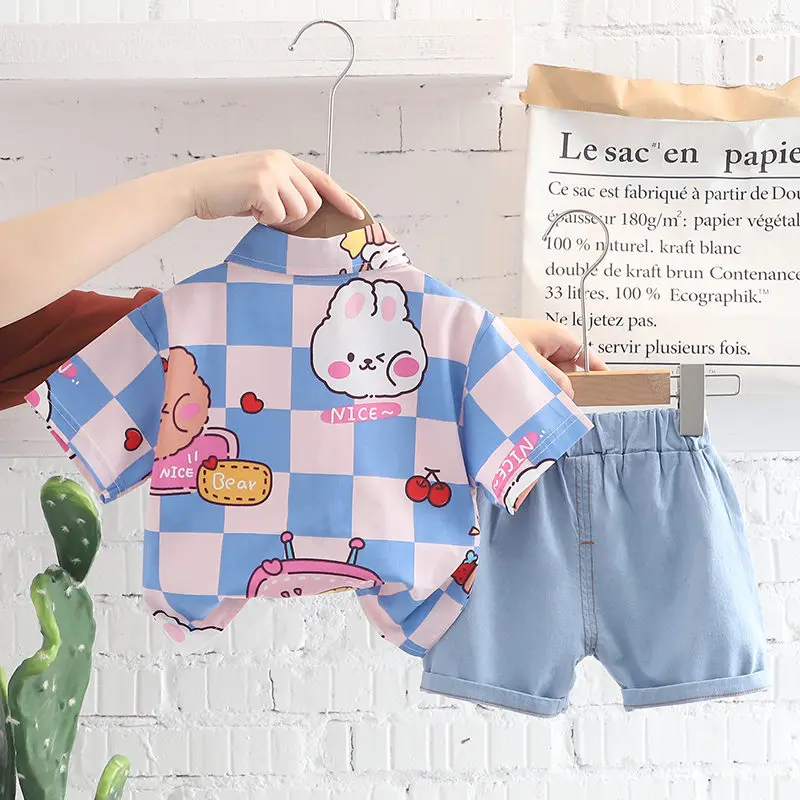 

Children Summer Casual Clothes Baby Boys Girls Plaid Shirt Denim Short Pants 2pcs/Set Kids Infant Coat Toddler Suit 0-5 Years