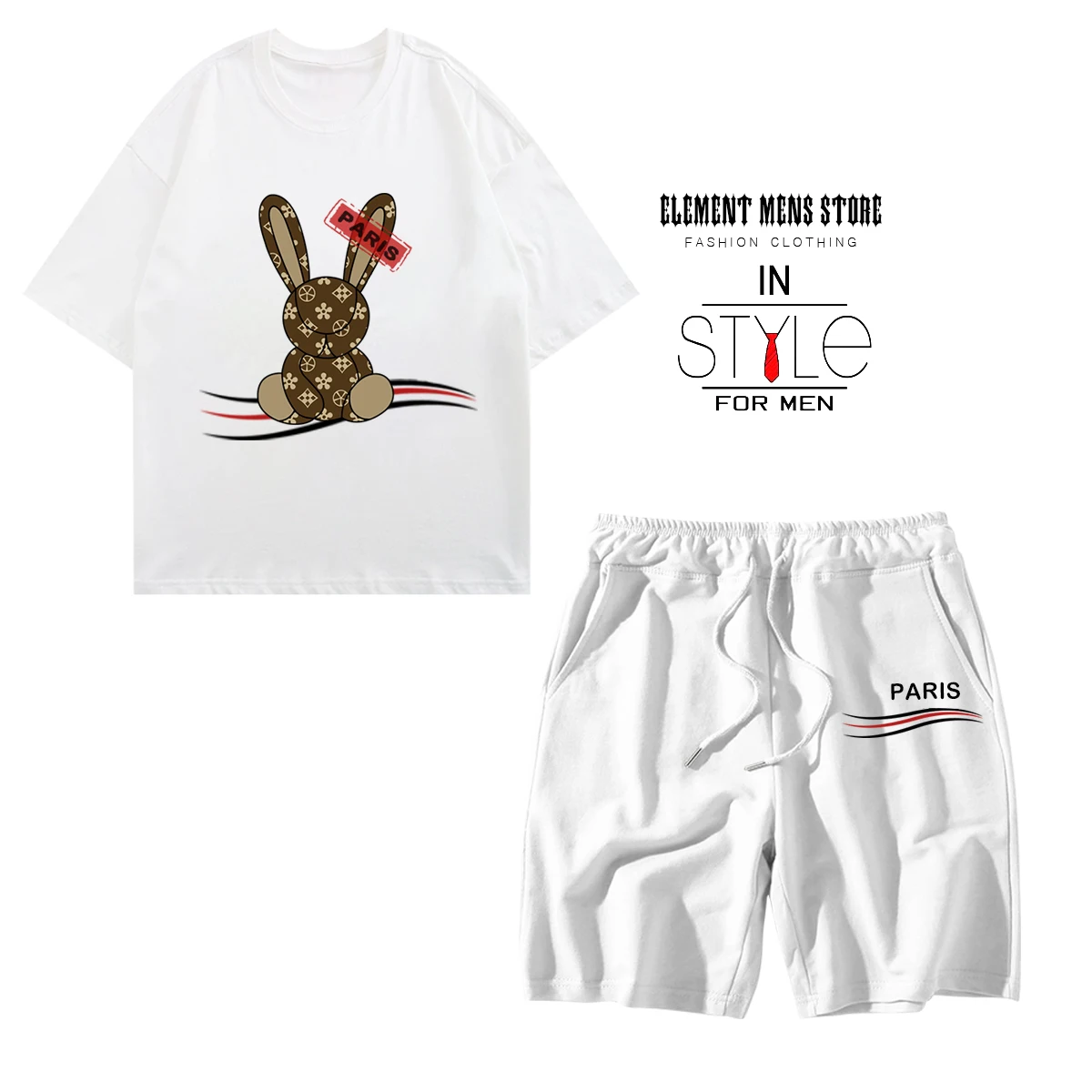 2023 Women Men's T-shirt Shorts Set Summer Wear Men's Sportswear Set Street Wear Fashion Cartoon Rabbit Casual Shirt Large Size