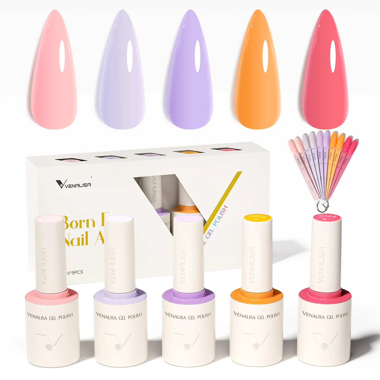 Фото С кончиками ногтей Venalisa 5-цветный набор гель-лаков TPO FREE HEMA FREE Soak Off UV LED Nail Maincure Long Wear Nail Gel Varnish Kit №5