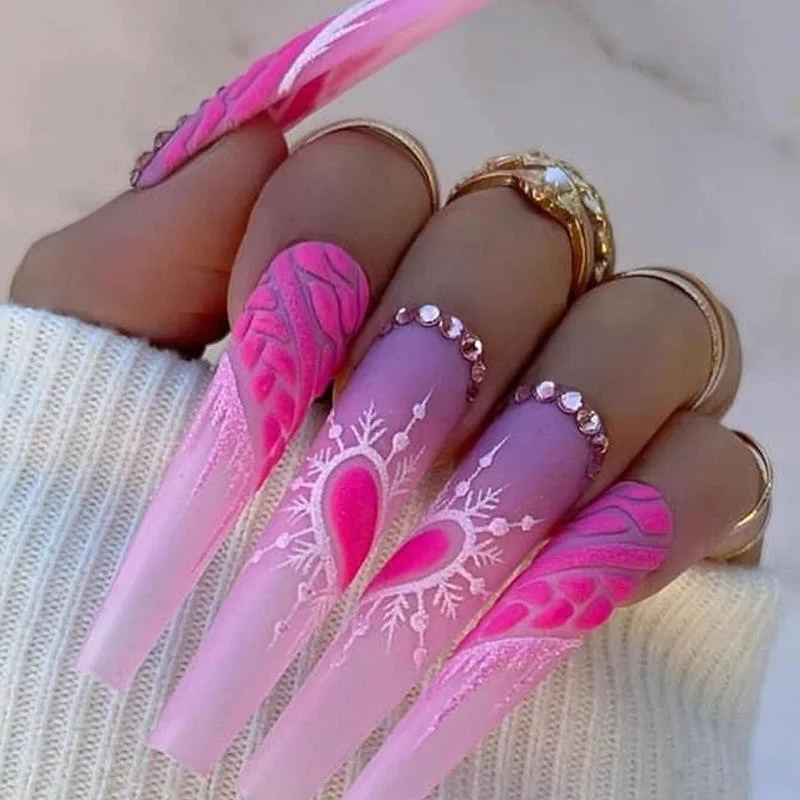 

24Pcs False Nails Pink Long Ballet Fake Nails Manicure Love Pattern Design Nail Tips Wearable Coffin Finished Press on Nails