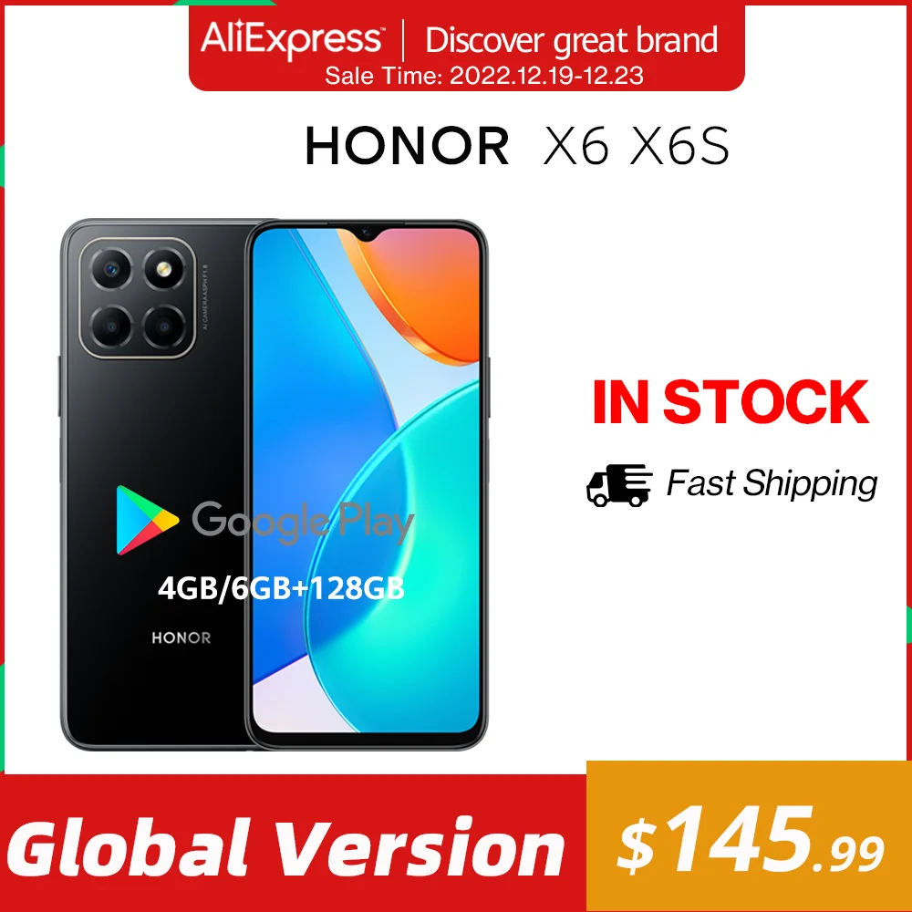 Global Version HONOR X6 X6S Smartphone 6.5 Inches Display 5000mAh Large Battery 50MP Triple Camera Supercharging Cellphone