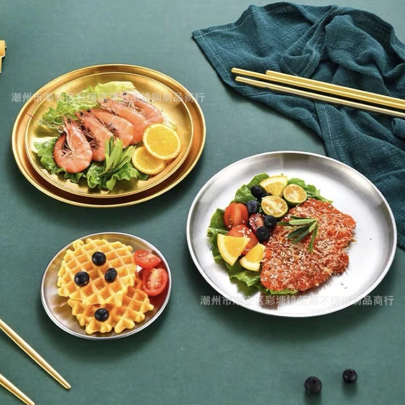 

Korean-style brushed stainless steel disc golden cafe tray fruit plate cake plate bone plate dish dish shallow plate