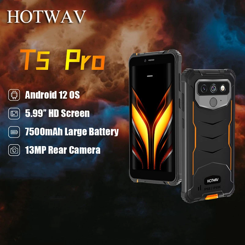 Pre Sale Hotwav T5 Pro IP68 Rugged 4G Smartphone Android 12 MTK6761 Mobile Phone 4GB 32GB Cellphone 7500mAh 13MP Rear Camera NFC