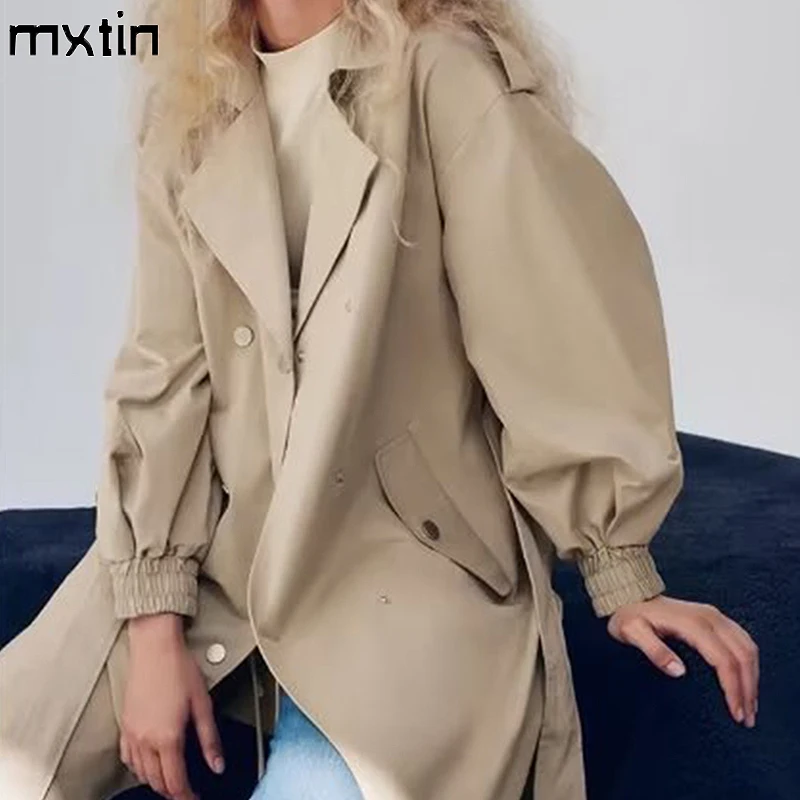 

Женский двубортный Тренч, длинная винтажная ветровка с длинным рукавом, повседневная верхняя одежда, осень