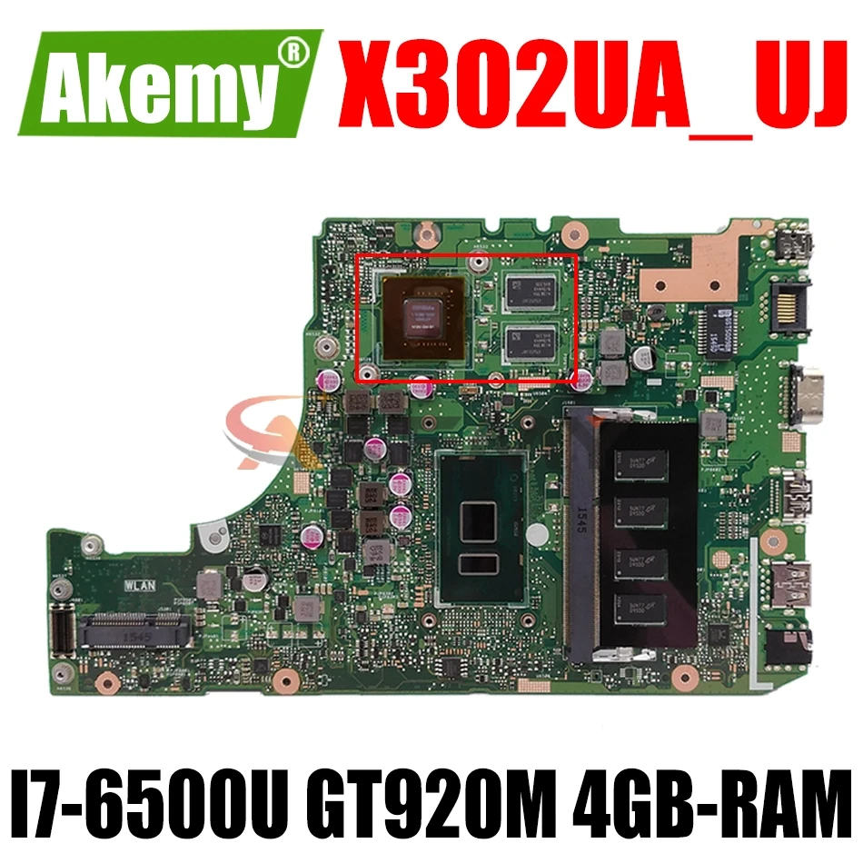 

AKEMY X302UA_UJ Laptop Motherboard For ASUS X302UV X302UA X302UJ Original Mainboard 4GB-RAM I7-6500U GT920M