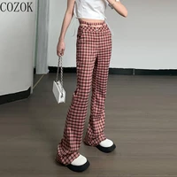 cozok bootcut trousers hot girl personality double layer waistband hollow out casual pants summer streetwear women flare pants