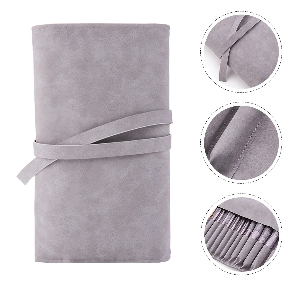 

Folding Foldable Makeup Brush Case Travel Toiletry Bag Pu Imitation Suede Holder