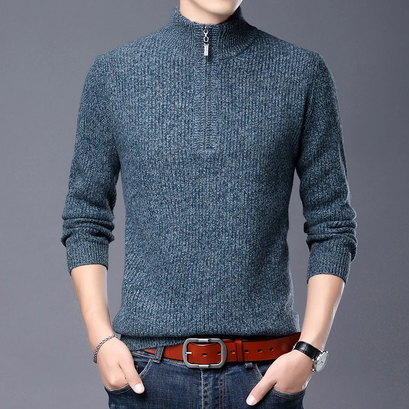

cashmere Autumn men's winter middle-aged business thickened loose bottoming shirt 100% pure wool sweater half high