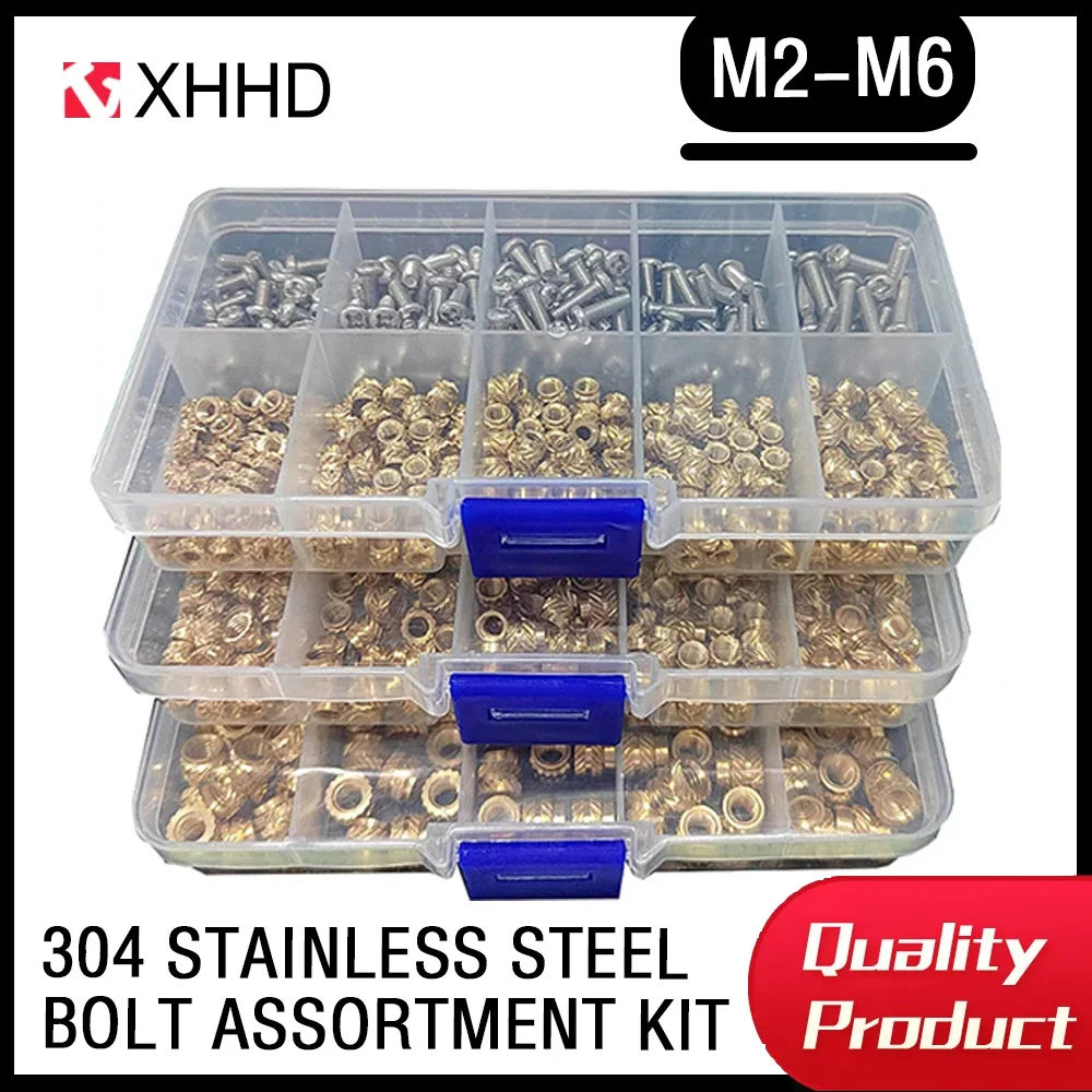 

M2 M2.5 M3 M4 M5 M6 Brass Insert Nut and Screw Set Hot Knurled Heat Thread Copper Nuts 304 Stainless Steel Bolt Assortment Kit