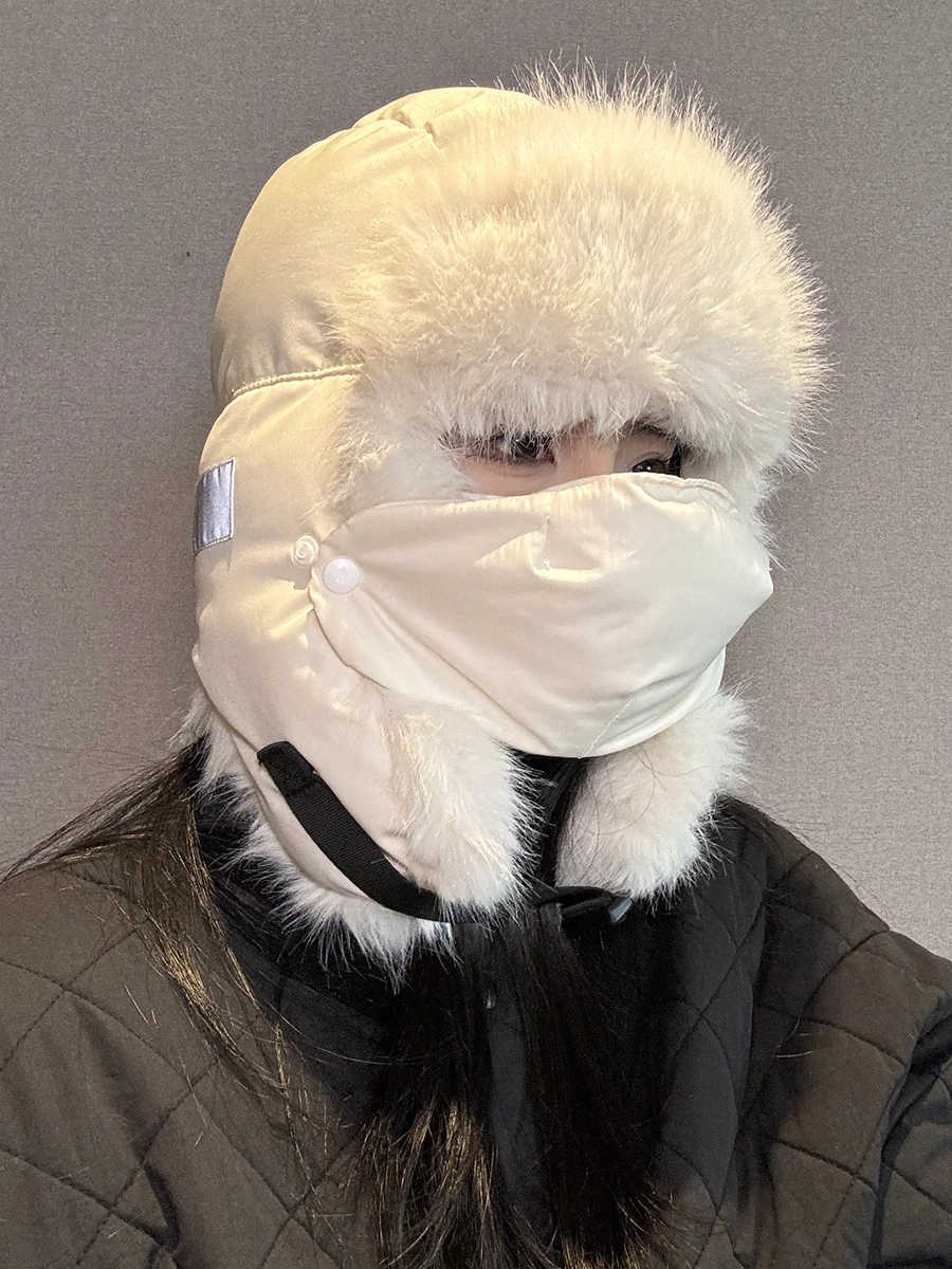 Лыжная шапка женская зимняя на флисовой подкладке утолщенная уличная