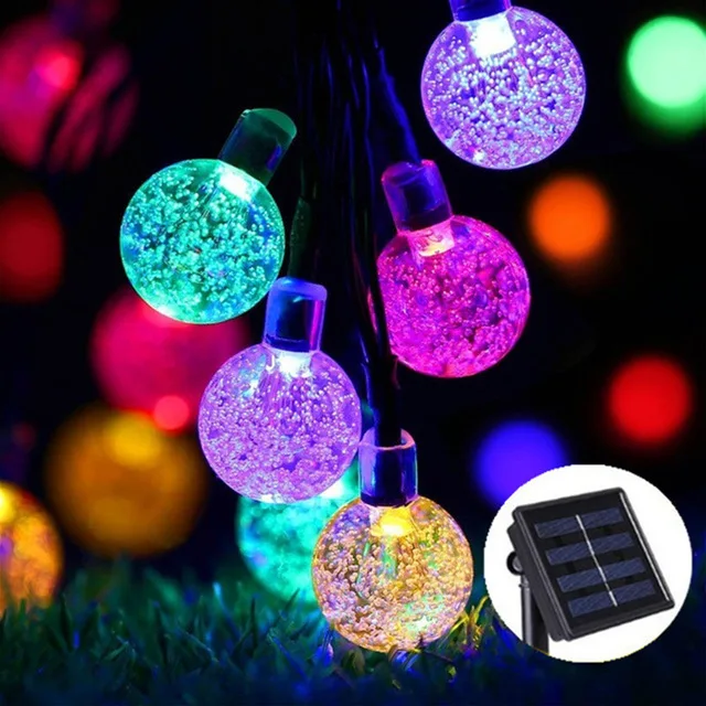 

New 20/50 LEDS Crystal Ball 5M/7M/10M Solar Lamp Power LED String Fairy Lights Solar Garlands Garden Christmas Decor For Outdoor