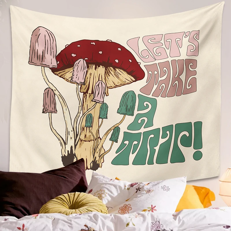 

Retro Mushroom Wall Hanging Tapestry Vintage Spiritual Boho Decor Quote Print Bohemian Mushroom Art Botanical Art Wall Decor