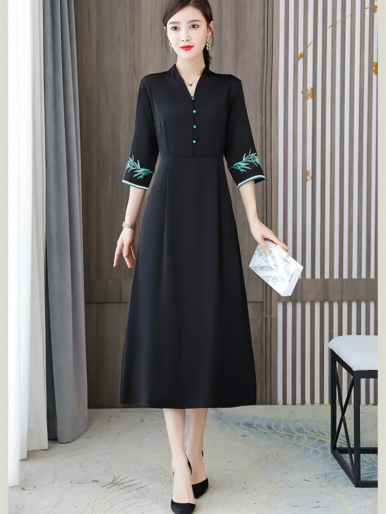 

Chiffon Midi Vintage Black Prom 2023 Korean Fashion Playa Vestiti Donna Autumn Winter Longue Evening Dresses