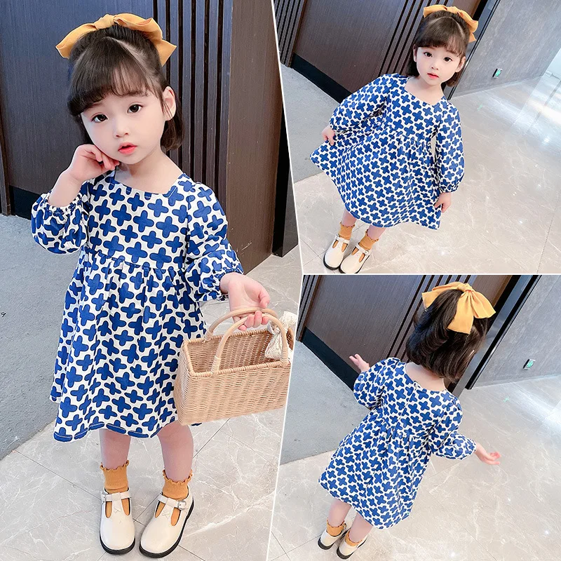 

2022 Spring Children's Clothing Skirt Four-leaf Clover Flower Printed Princess Skirt Korean Style Kids Children's Dress 2-4-6