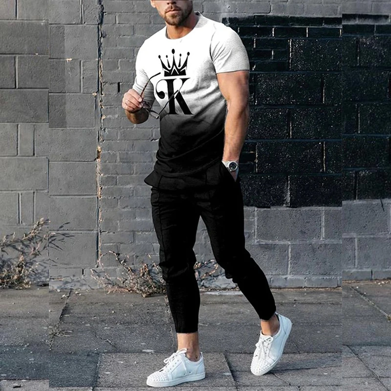 

Summer O-Neck Men Clothing 2023 Fashion Sleeved T Shirt+Trousers Casual Tracksuit 2 Piece 3D Printed Male Sportswear Pants Set