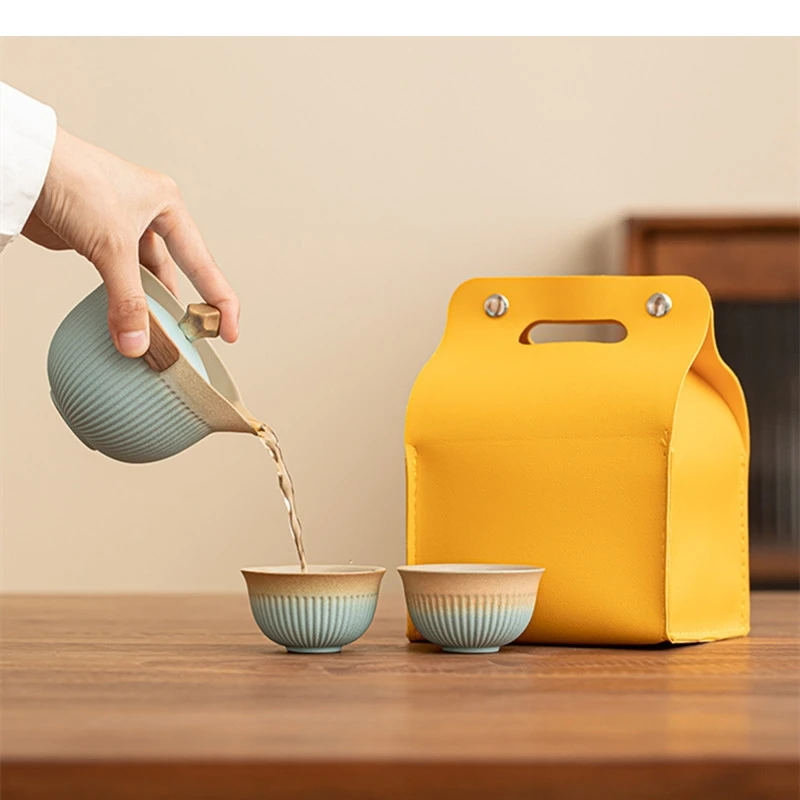 Портативный дорожный чайный сервиз один горшок две чашки Tie Guan Yin Pu Er зеленая