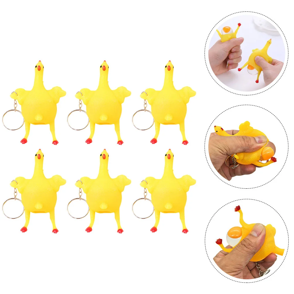 

6 Pcs Laying Hen Keychain Creative Kids Toy Prizes Classroom Goodie Bags Fillers Metal Goody Stuffers Stress Relieve Toys Child