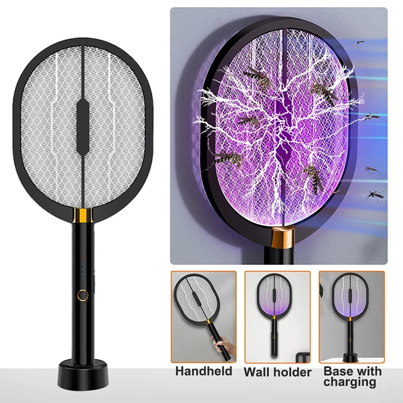 

LED Electronic Mosquito Killer Lamp Light Anti Mosquito Racket Swatter Zapper Trap Flies Insects USB Rechargeable Bug Zappers
