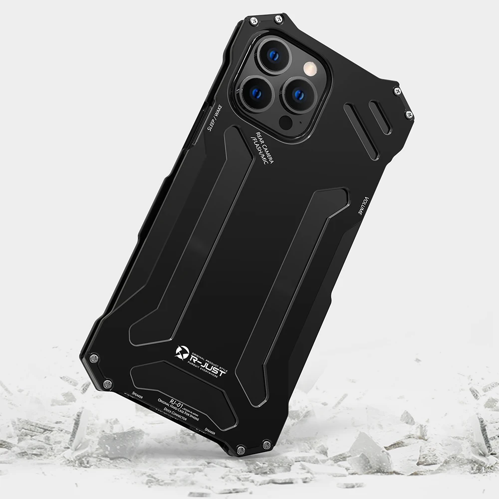 Najtaniej Oryginalny R-JUST Metalowy Futerał Na Zbroję Dla Iphone 14 Pro Max 12Mini Odporny Na Wstrząsy Pokrowiec 13 11 SE XR Xs 8 7 Plus Chroń Telefon Coque Funda