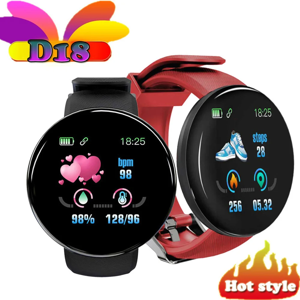 

D18 Smartwatch Men Women sports fitness tracking blood pressure monitoring Bluetooth pedometer clock watch PK Y68 D13 T500 X7 X8