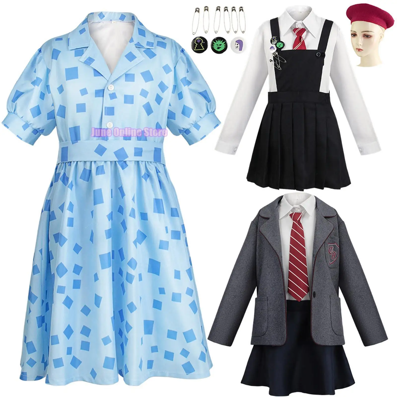 

Matilda the Musical Cosplay Gray Costume School Girl Dress Skirt Tie Halloween Party Outfit Women Uniform Suit