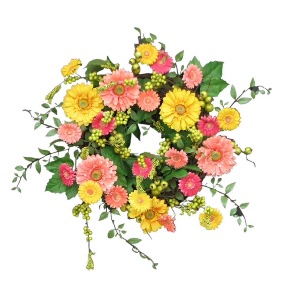 

New Beautiful Artificial Colorful Daisies Flowers Garland Fake Wreath Simulation Daisy Wreaths Door Hanging Elegant 40cm