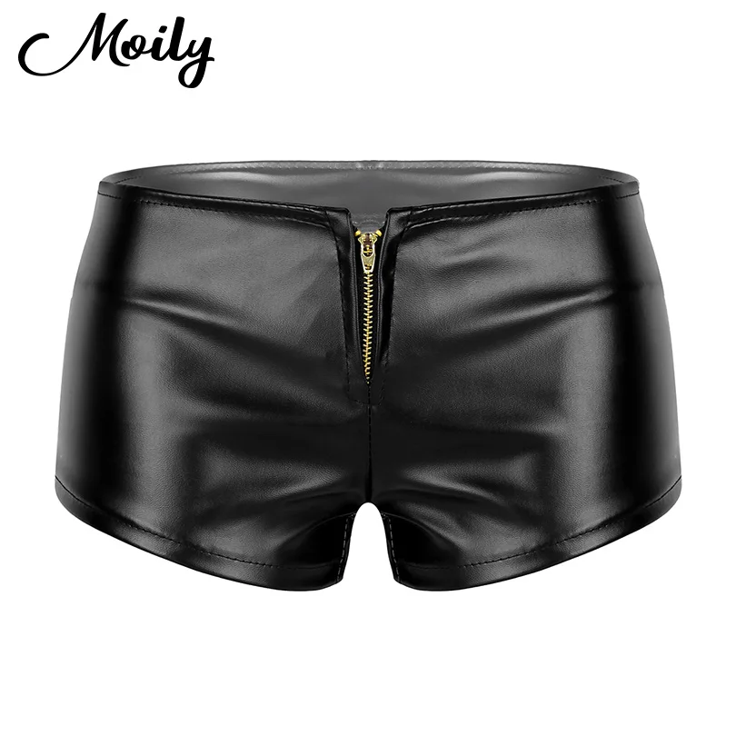 Женские мокрые шорты из искусственной кожи на молнии спереди с заниженной талией