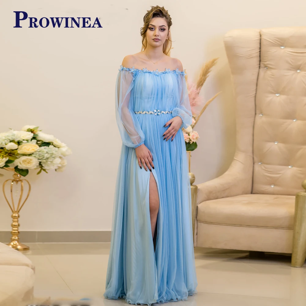 

Prowinea Boat Neck Crystals Straight Beauty Evening Party Slit For Women Abendkleider Full Sleeve Pleat Made To Order Zipper