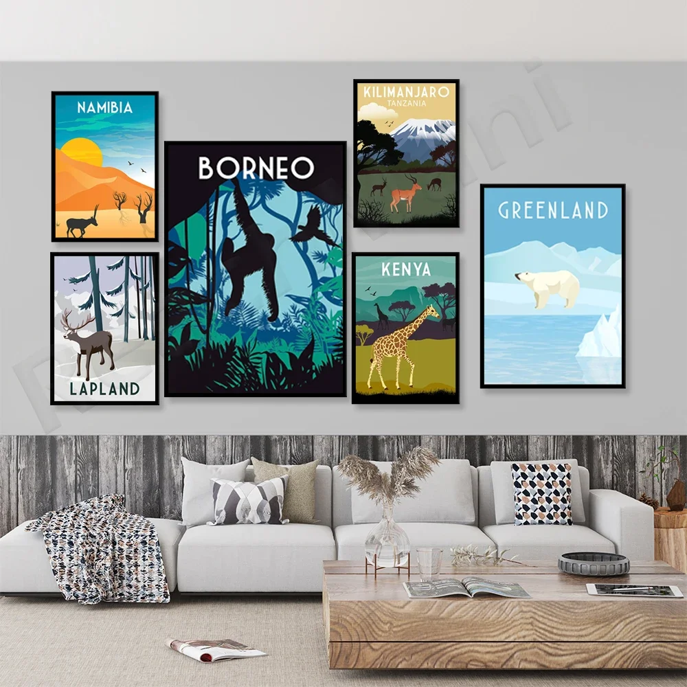 Винтажный туристический постер Кения Гора Килиманджаро Танзания Бороneo Африка