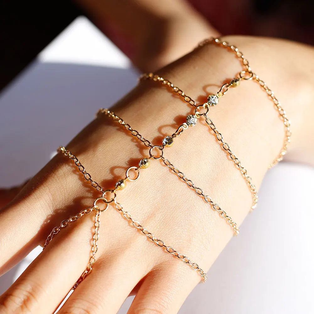 

Fashion Simple Multilayer Tassel Bracelet Inlaid White Rhinestone Finger One Bracelet Jewelry Accessories Ladies Sexy Bracelet