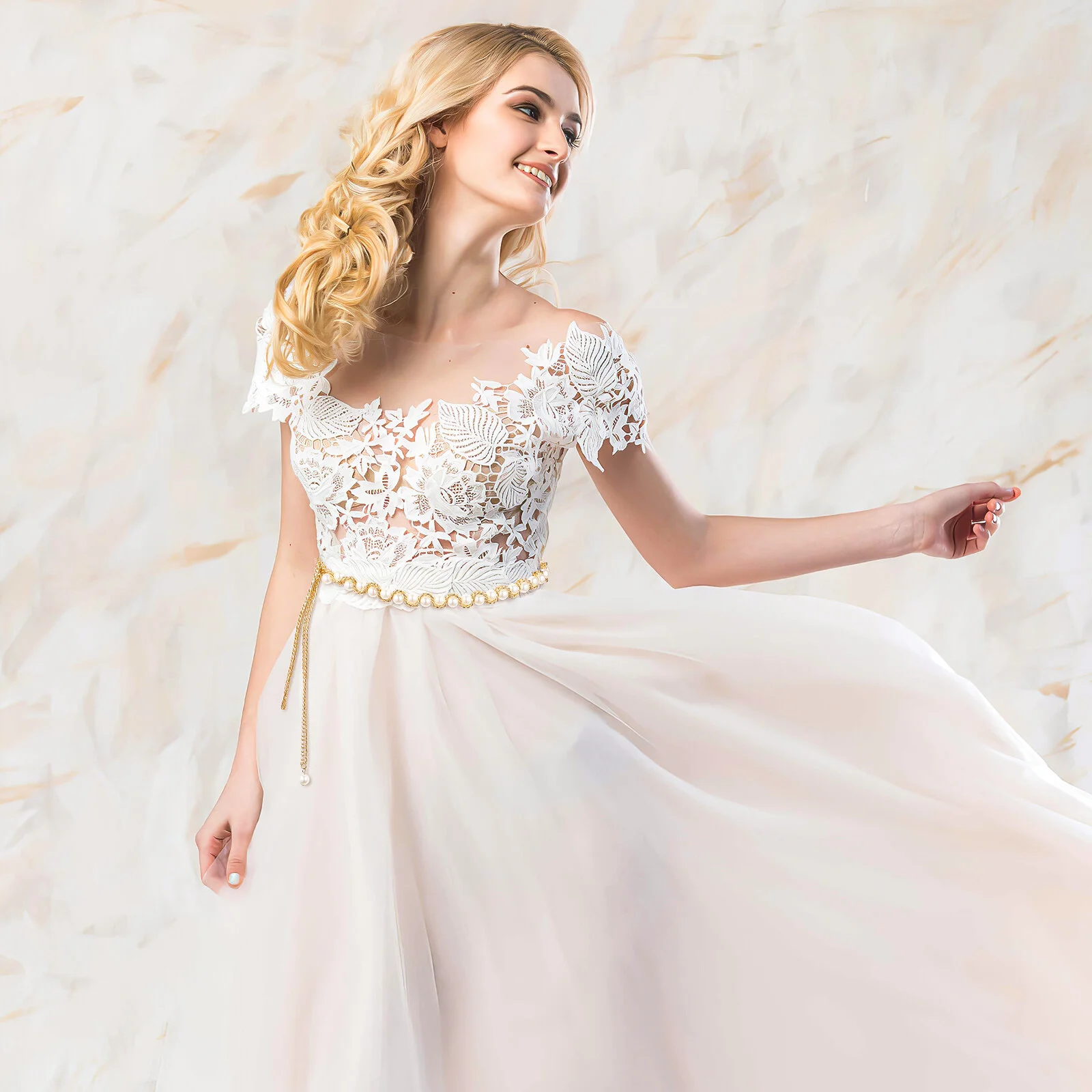 Faux Pearl Waist Chain for Women Adjustable Decorative Imitation Pearls Waist Chain Belt Dress Clothes Accessory