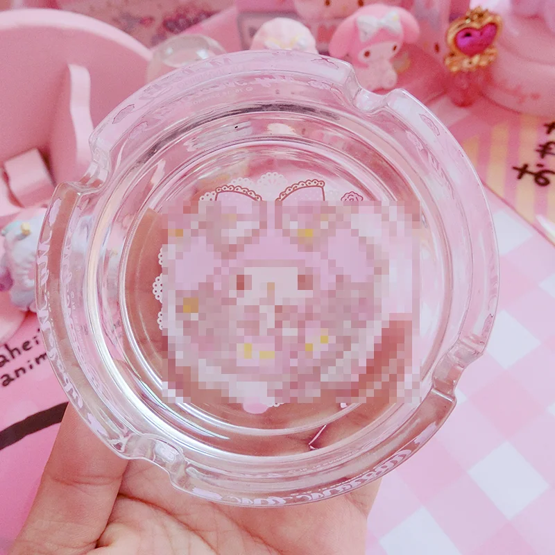 

Cartoon Cute melody Pink Circular Glass Ashtray Simple Home Living Room Decoration Ashtray Gifts