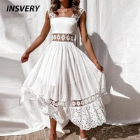 summer dresses for women fashion solid sleeveless sexy lace hollow out midi dress women lace patchwork party dress 2022