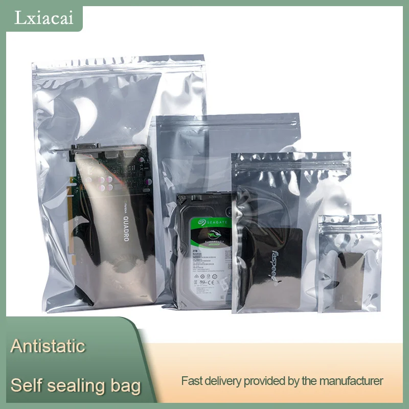 Lxiacai 100 Pieces Anti-Static ESD Packaging Zipper Lock Waterproof Self-Sealing Storage Bag