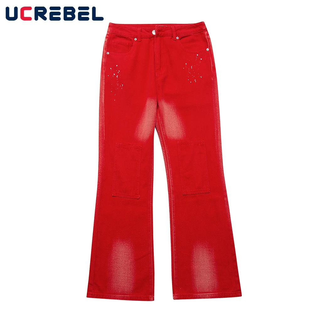 

Solid Color Denim Pants Mens Patch Baggy Jeans Streetwear Loose Casual Straight-leg Pants Men