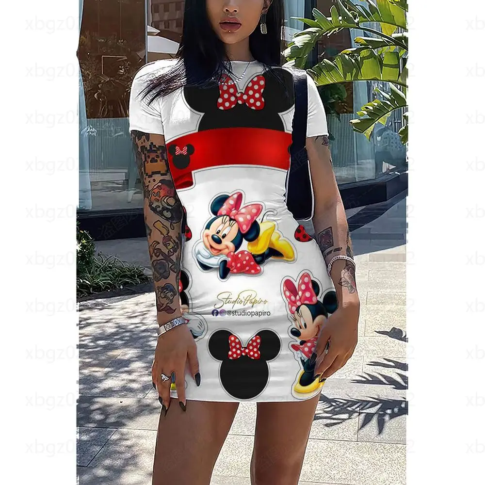

Print Sexy Tight Fashion Elegant Dresses for Women 2022 Top Casual Slim Fit Women's Summer Dress Cartoon Minnie Mouse Disney
