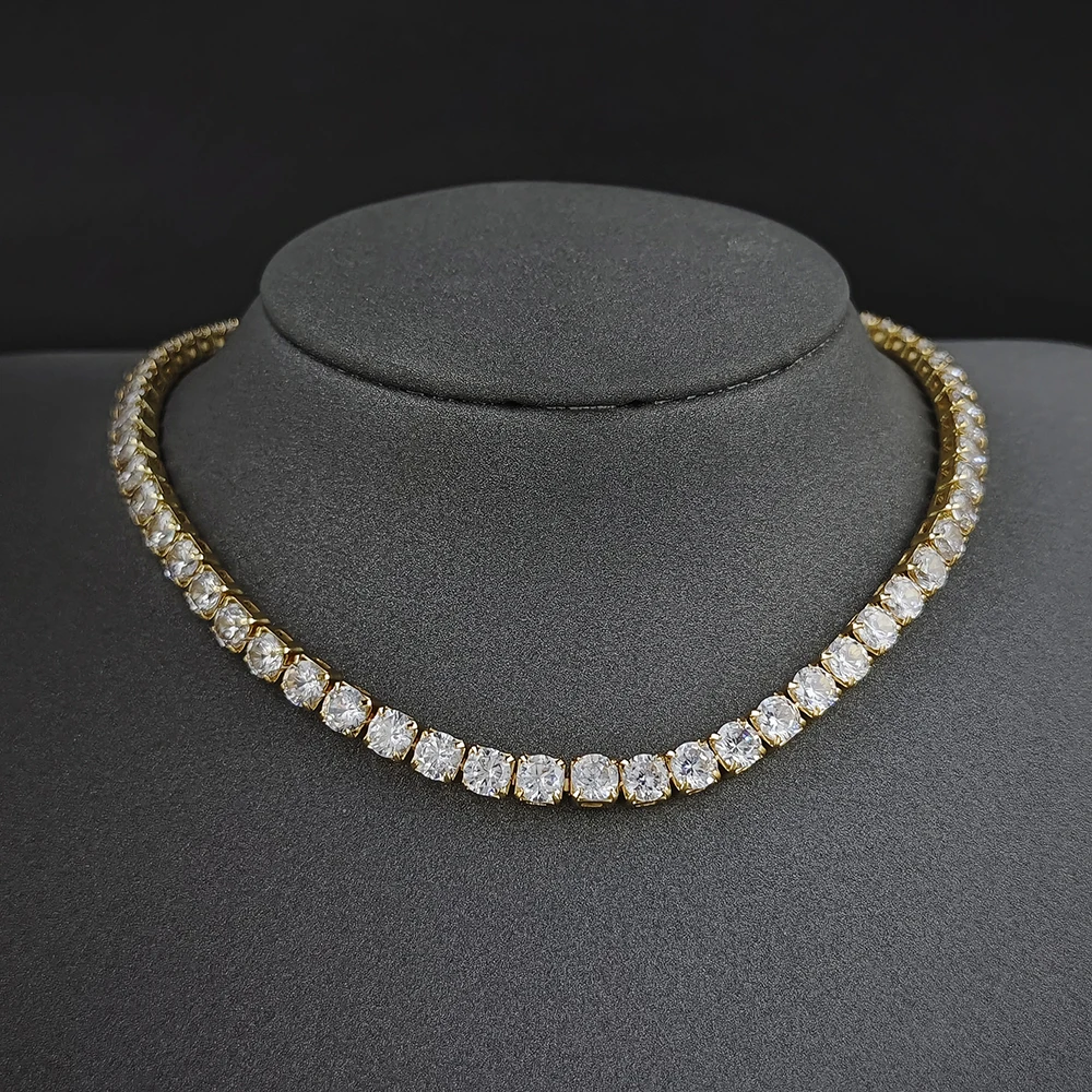 Модное теннисное ожерелье 4 мм 5 в стиле хип-хоп золотого и серебряного цветов