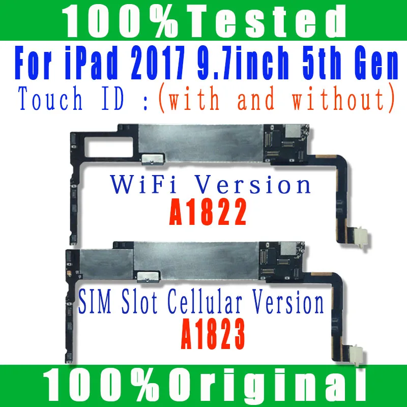 

A1822 Wi-Fi версия A1823 3G SIM сотовая версия для IPad 2017 9,7 дюйма материнская плата 5-го поколения материнская плата чистая icloud
