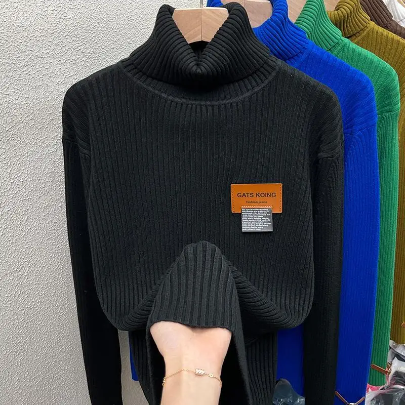 Женский свитер с высоким воротом вязаный на осень и зиму модный однотонный