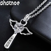 925 sterling silver 16 30 inch chain aaa zircon angel wing pendant necklace for women engagement wedding fashion charm jewelry