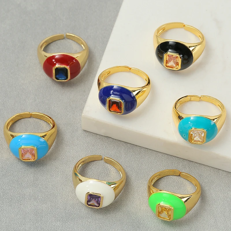 

YEYULIN 5pcs Colorful Round Shape Crystal Ring for Women Copper Gold Color Rings Set Open Adjustable Fashion Jewelry Gift