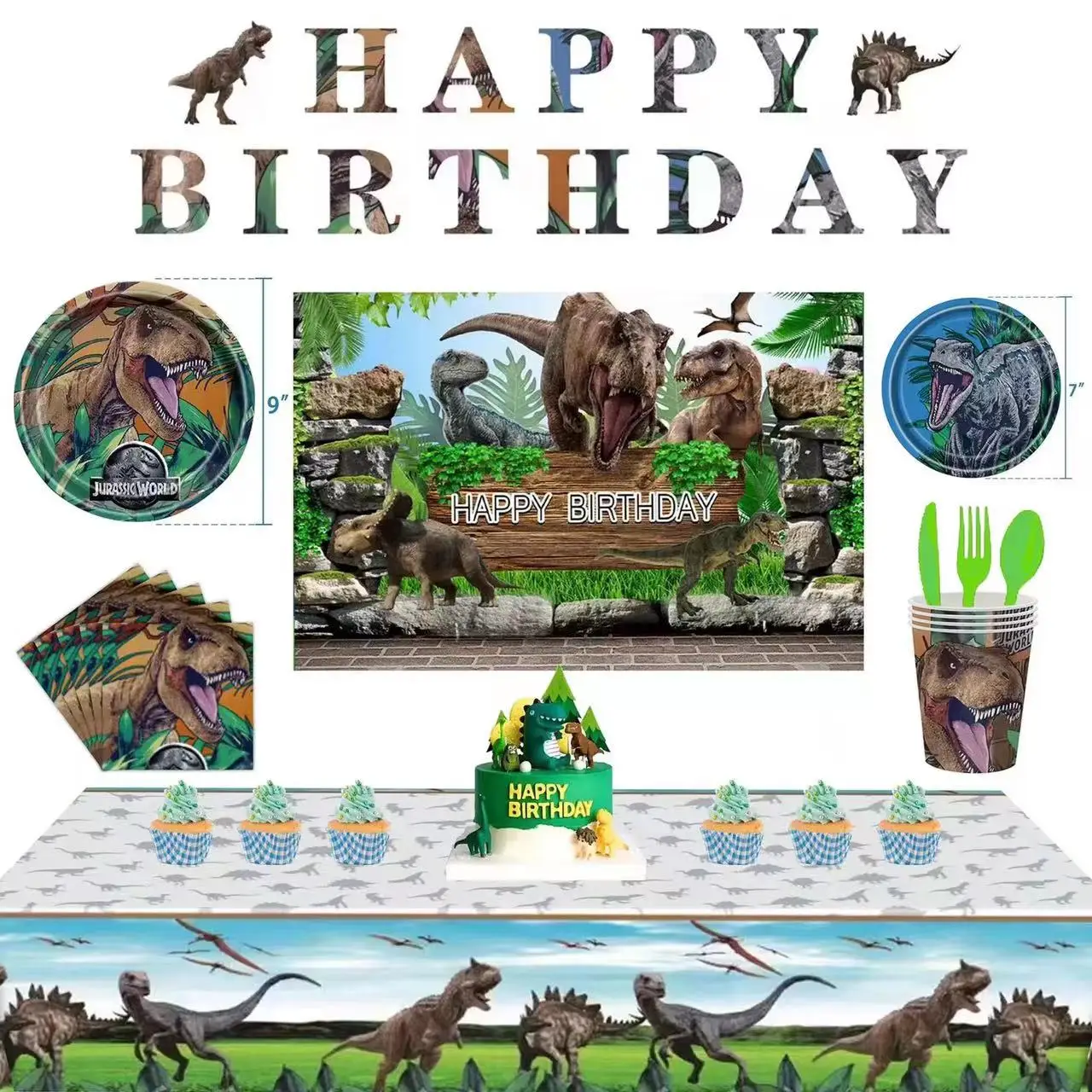 

Jurassic World Dinosaur Theme Disposable Tableware Jungle Safari Dino Napkin Plate Cup Wild Roar Boy Happy Birthday Party Decor