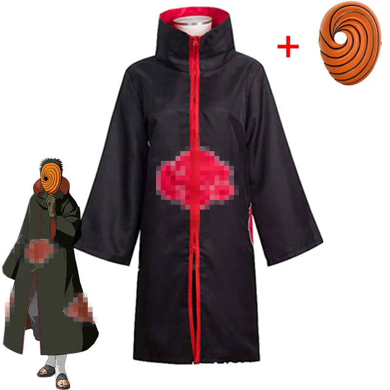 4 PICS Akatsuki Uchiha Tobi Obito Cosplay Costume Cloak Mask Halloween Man Woman Headband Accessories |