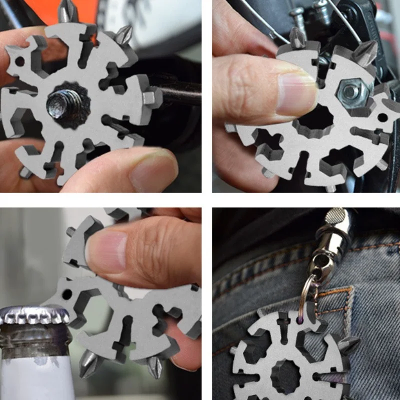 

1pc Portable EDC Multifunctional Snowflake Torque Wrench 20 In 1 Universal Screwdriver Saber Caliper Household Repair Tools