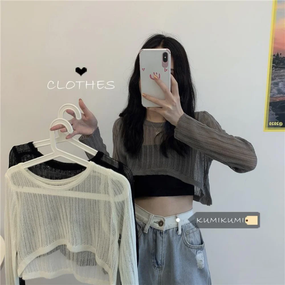

Women Breathable O-neck Hollow Out Sun Shading Summer Crop Tops Bolero Elegant Sexy Loose Korean Style Mujer Shawl Trendy